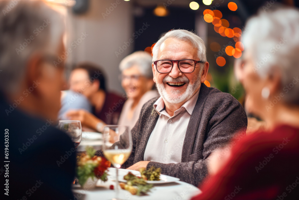Joyful senior citizens enjoying companionship at a social club, having fun and smiling, Generative AI Joyful senior citizens enjoying companionship at a social club, having fun and smiling, Generative AI