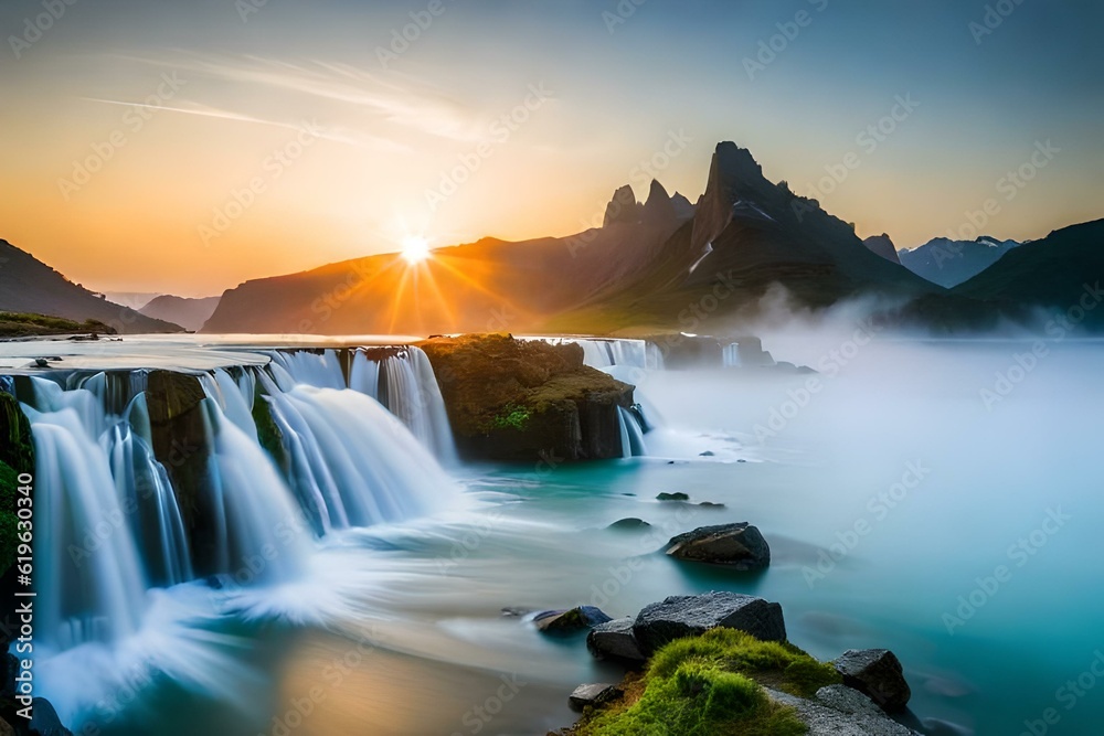 water falls in mountains green generated by AI tool water falls in mountains green generated by AI tool