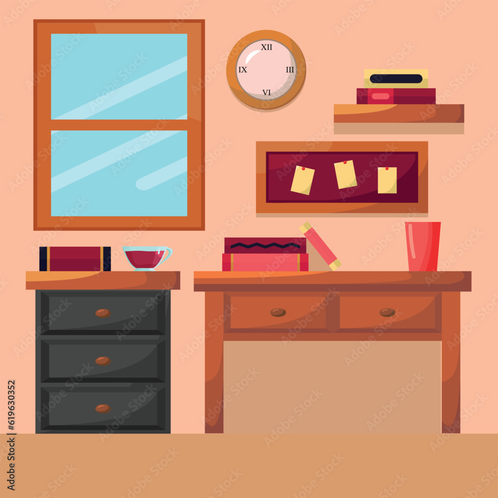Room Interior Vector, Interior Flat Design with Red Color Room Interior Vector, Interior Flat Design with Red Color