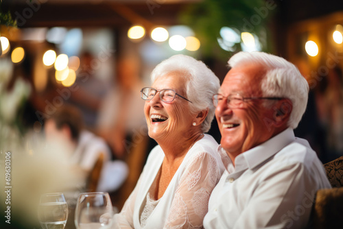 Joyful senior citizens enjoying companionship at a social club, having fun and smiling, Generative AI