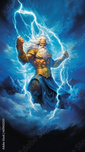 Mighty Zeus, God of Olympus. Greek god. Mythology. Greece. AI generated image.