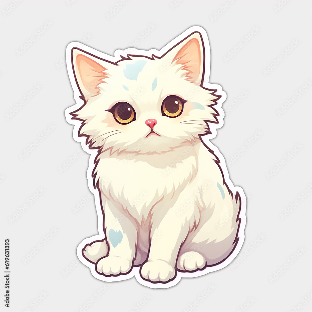cutie white cat sticker no background AI generative