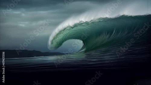 Dramatic Storm Clouds Over Perfect Wave - Cinematic Footage - reworked generative AI
