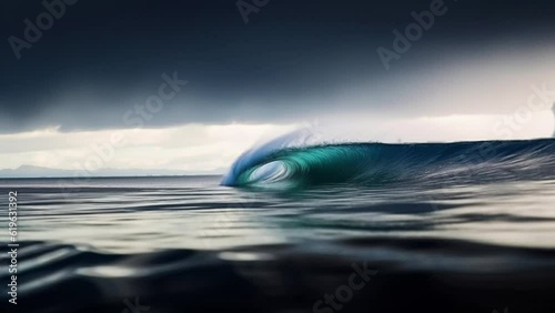 Dramatic Storm Clouds Over Perfect Wave - Cinematic Footage - reworked generative AI