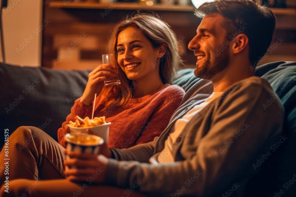 Candid image of a couple enjoying a romantic date night at home and sharing love, generative ai Candid image of a couple enjoying a romantic date night at home and sharing love, generative ai