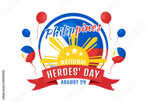 Happy Philippines National Heroes Day Vector Illustration with Waving Flag in Hero Celebration Flat Cartoon Hand Drawn Background Templates