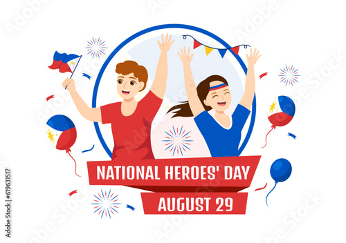 Happy Philippines National Heroes Day Vector Illustration with Waving Flag in Hero Celebration Flat Cartoon Hand Drawn Background Templates