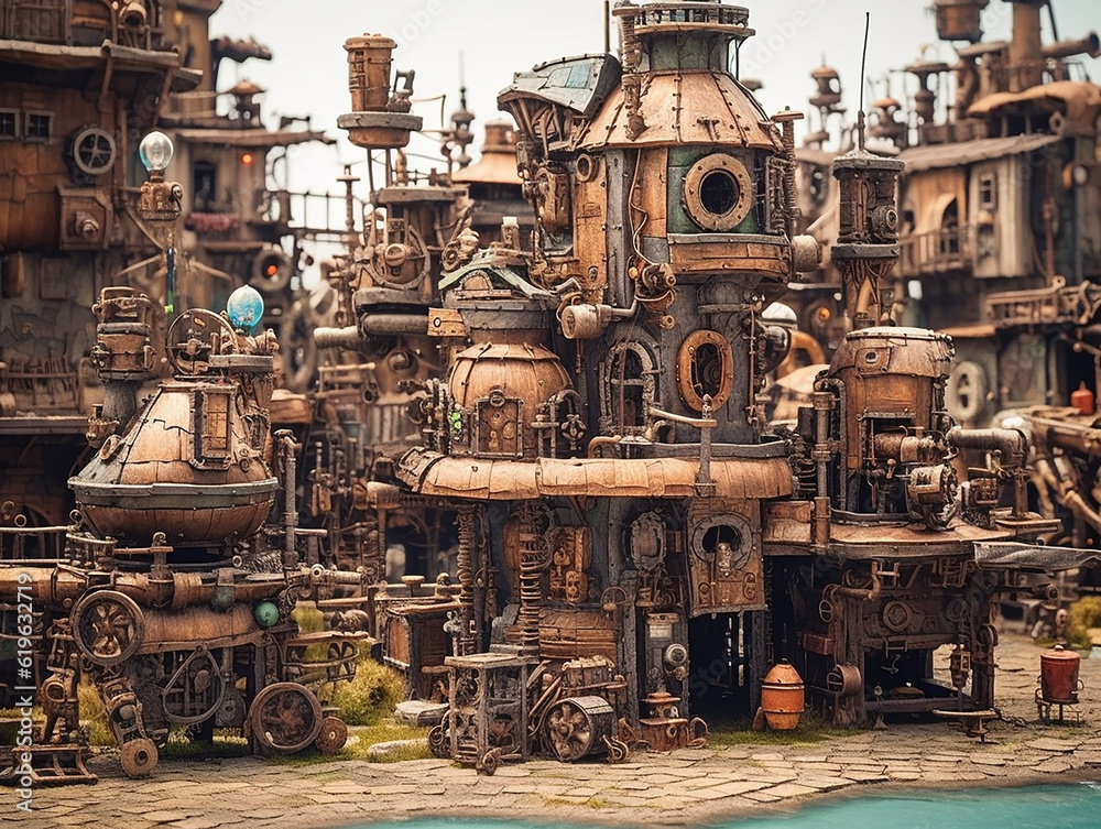 steam punk tribal village, insane detail made by AI generative photo