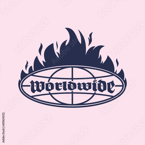 worldwide typography text design with globe and flame vector for t shirt or your brand