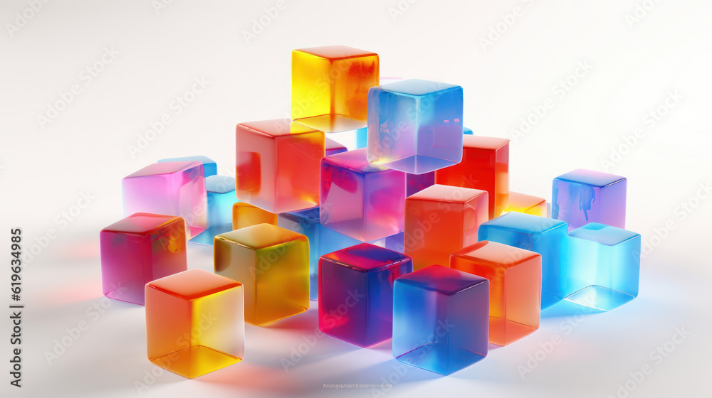 Colorful 3d glass cubes on white background