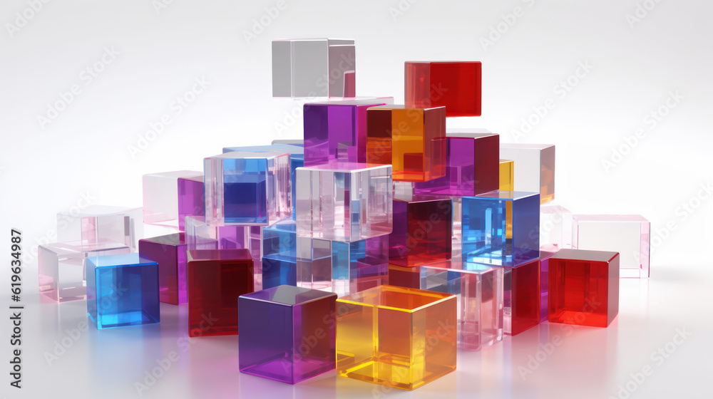 Obraz premium Colorful 3d glass cubes on white background