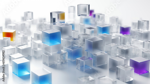 Blue 3d glass cubes on white background