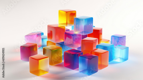Colorful 3d glass cubes on white background