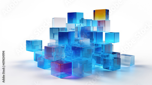 Blue 3d glass cubes on white background