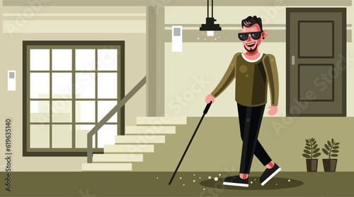 Blind Man walking with a Stick Graphics Illustration