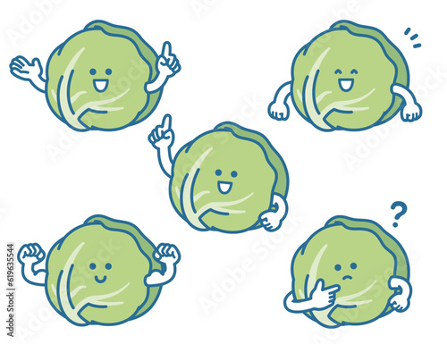 Cabbage character pose set illustration