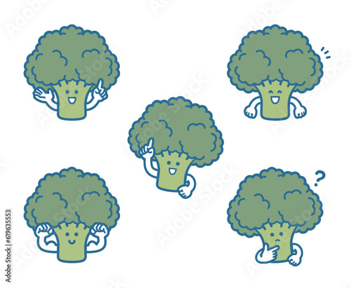 Broccoli character pose set illustration