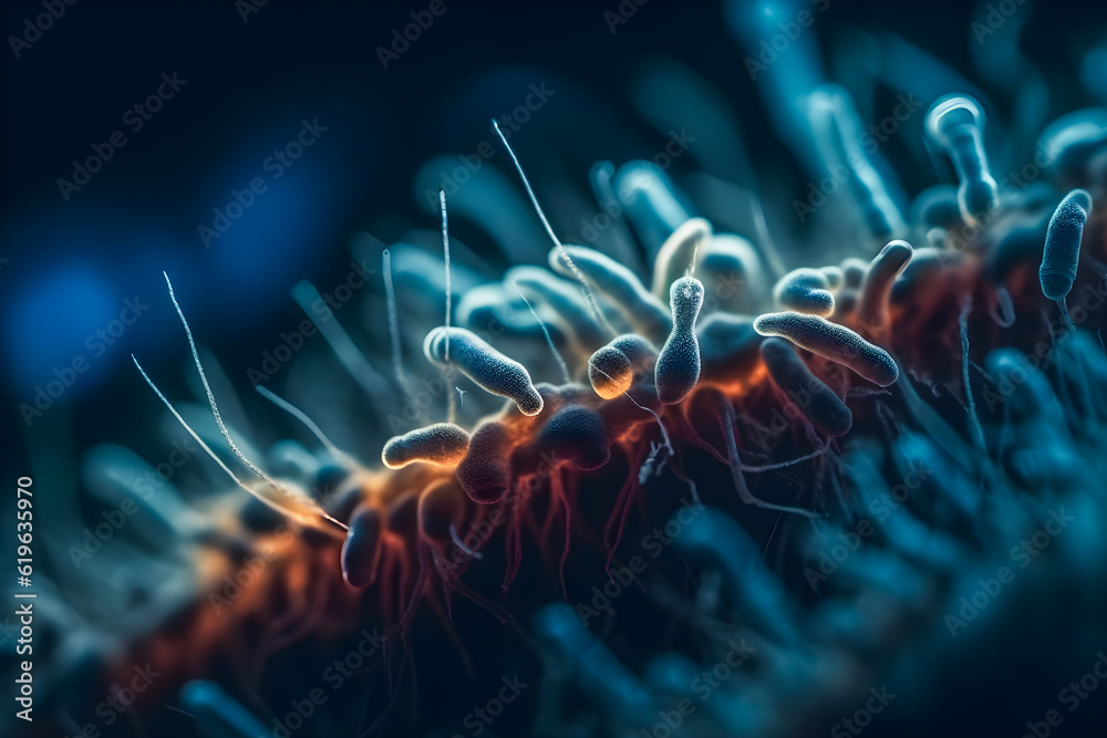 Obraz premium Close up bacteria. Generative AI