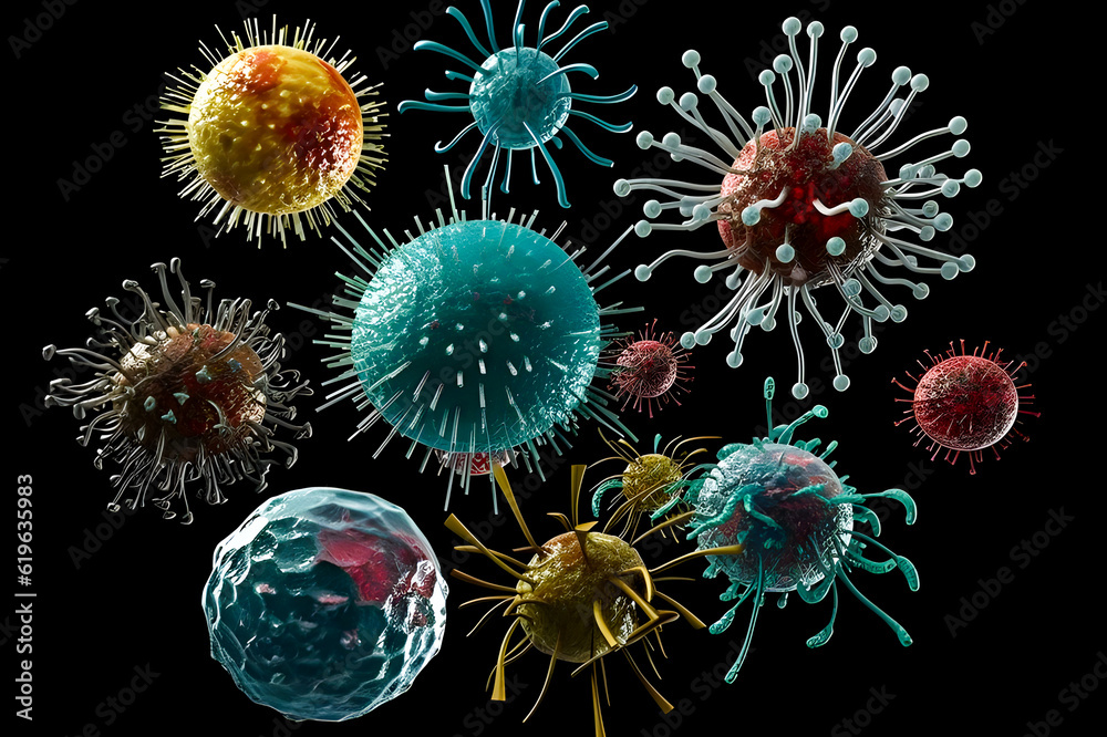 Various respiratory disease viruses. Generative AI