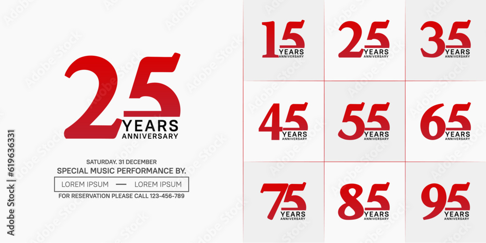 set of anniversary logo with red and black number on white background can be use for celebration