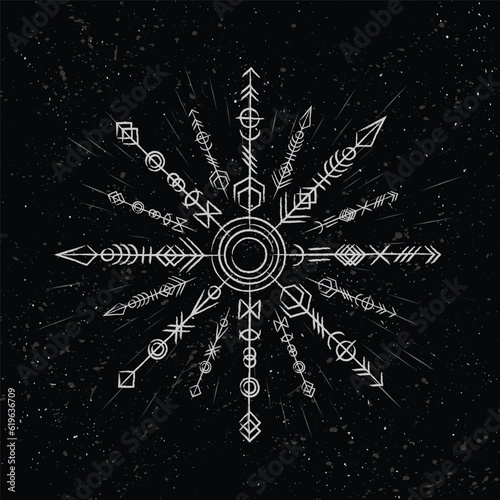 Abstract runic boho white symbol