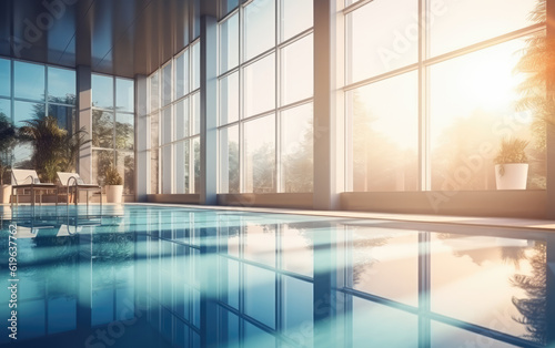 Beautiful Blurred Background of a Modern Pool Interior © LadyAI
