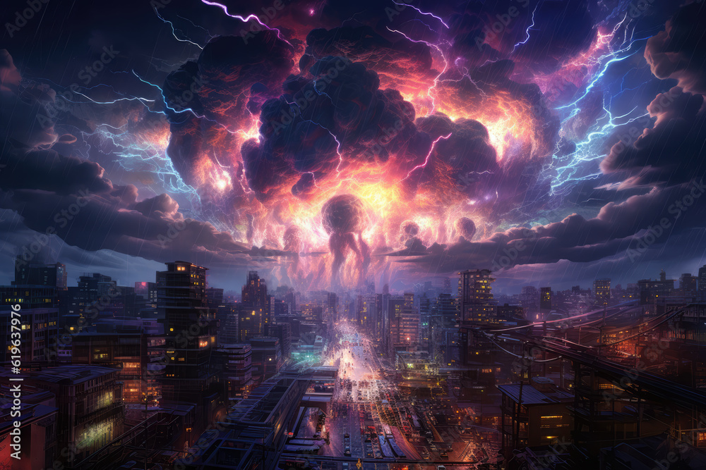 Fototapeta premium Stormy Sky with the Lights Abstract Background