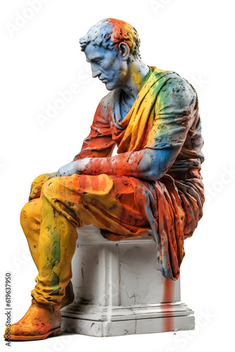 ancient greek philosopher statue isolated on transparent background ,generative ai photo