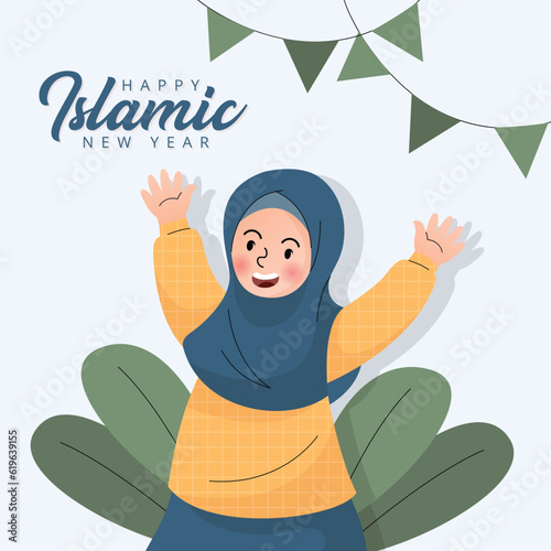 happy islamic new year. Celebrate happy islamic new year. Modern  happy muharram day event celebration