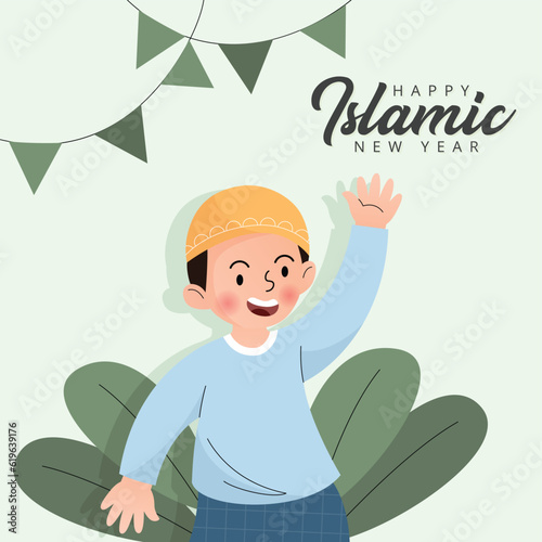 happy islamic new year. Celebrate happy islamic new year. Modern  happy muharram day event celebration