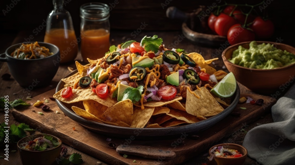 Nachos full of chunks of vegetables with blurred background Nachos full of chunks of vegetables with blurred background