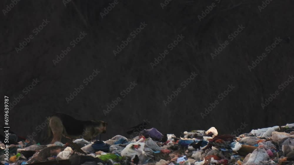 Seagulls and crows fly over the dump. Mountains of unsorted garbage. A
