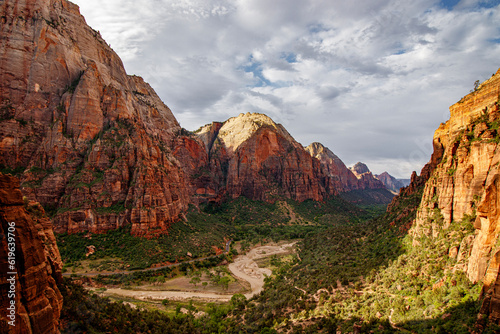 Landscape view of mountains and nature of Zion National Park Utah USA