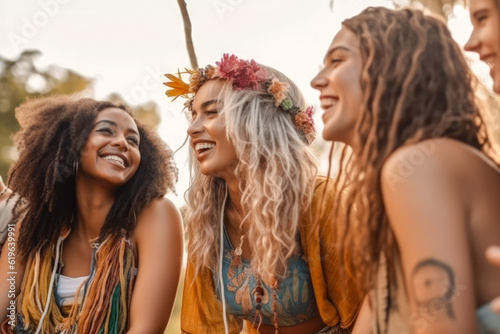 Diverse group of friends enjoying a music festival  embodying the energy and vitality of live concert fun  generative ai