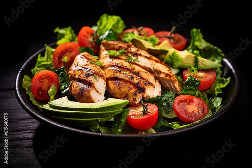 Healthy Food of Grilled Chicken Meat and Vegetable Salad Served on a Plate for Dinner
