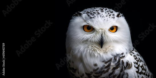 Owl portrait on isolated black background and closeup. Generative AI © Tatiana