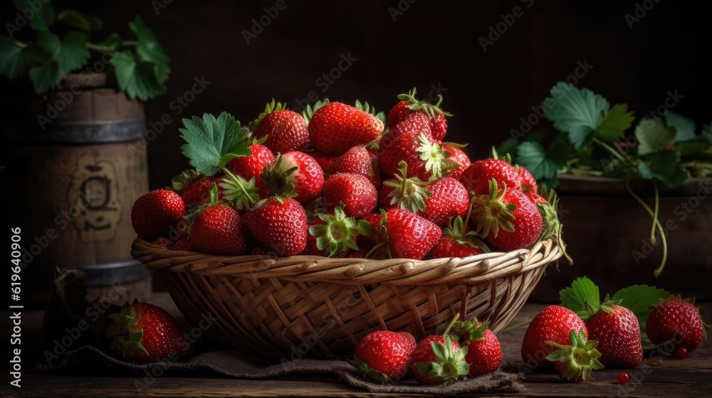 Closeup Strawberries in a bamboo basket with blur background Closeup Strawberries in a bamboo basket with blur background