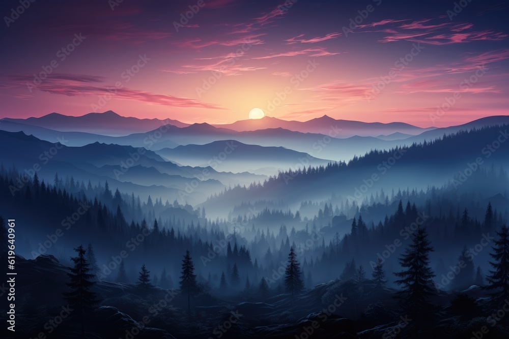 Obraz premium Early morning mountain illustration, AI generated