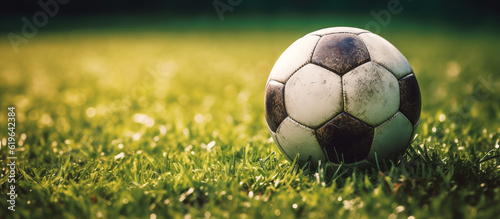 soccer ball on green grass background , Generative AI