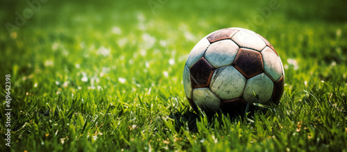 soccer ball on green grass background , Generative AI