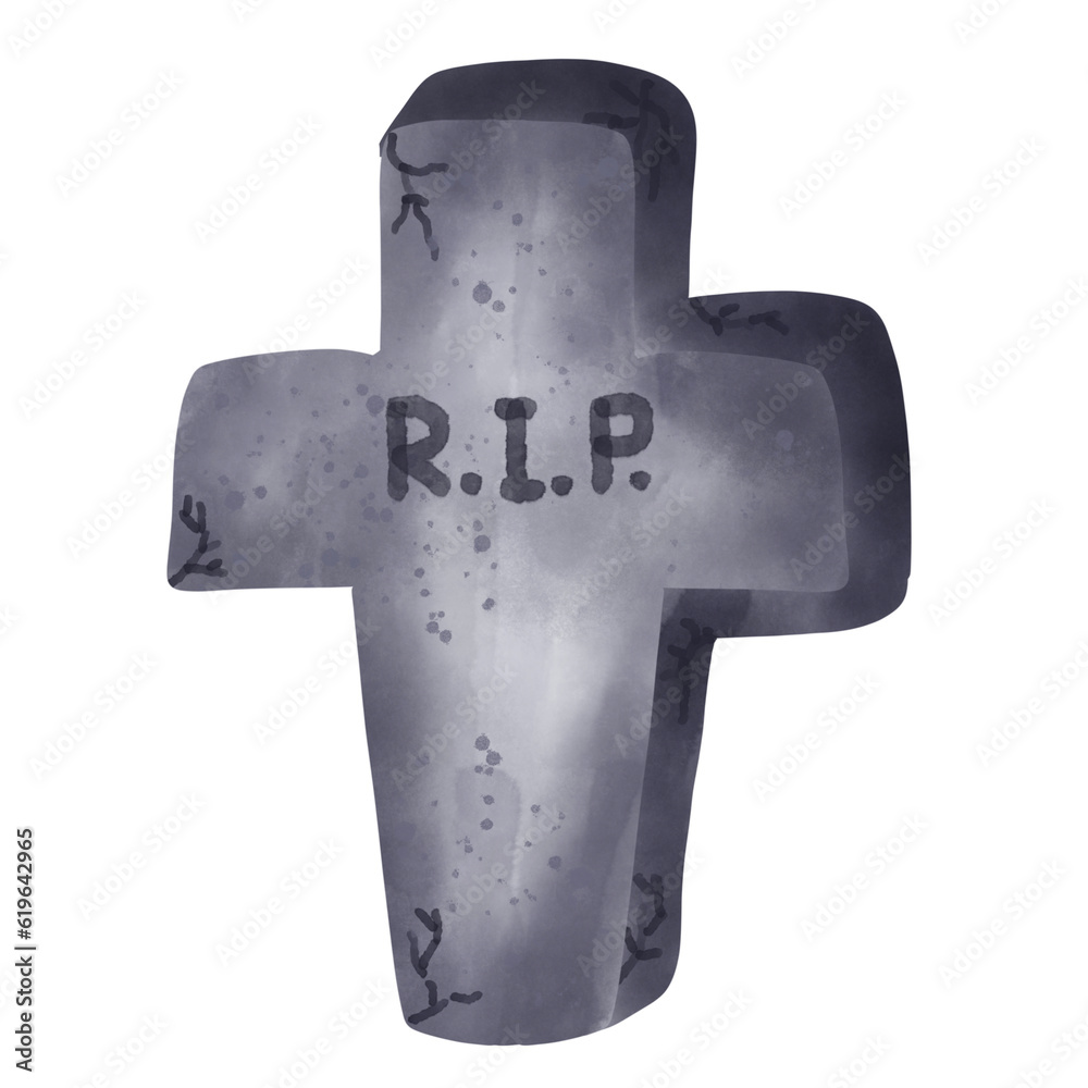 Halloween cross, hand drawn with digital water color on transparent ...
