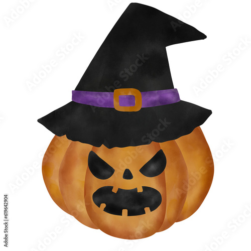 halloween pumpkin with hat. On transparent backgoud and printable with good quality of 300 DPI. photo