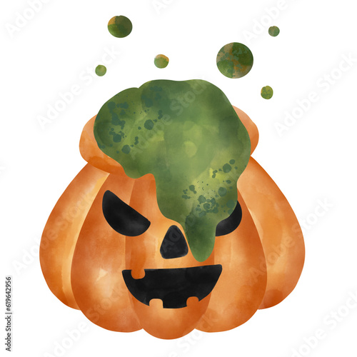 halloween jack o lantern, pumkin pot with magic. On transparent backgoud and printable with good quality of 300 DPI. photo