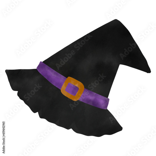 Witch Hat of Halloween, hand drawn with digital water color on transparent backgound. Good quality and printable with 300 DPI. photo