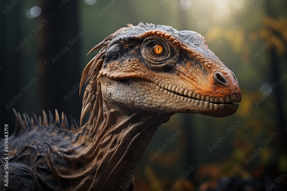 Fototapeta premium Close-Up of Velociraptor, Natural light, Generative AI