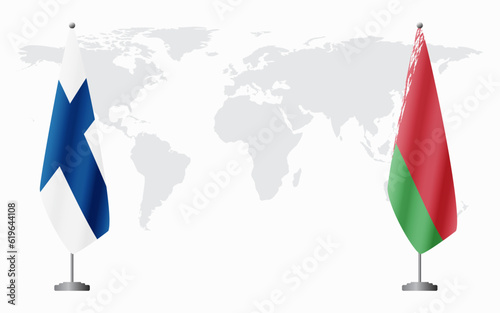 Finland and Belarusian flags for official meeting