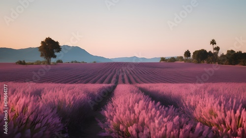 Beautiful landscape. Panorama lavender field summer sunset landscape - AI generated