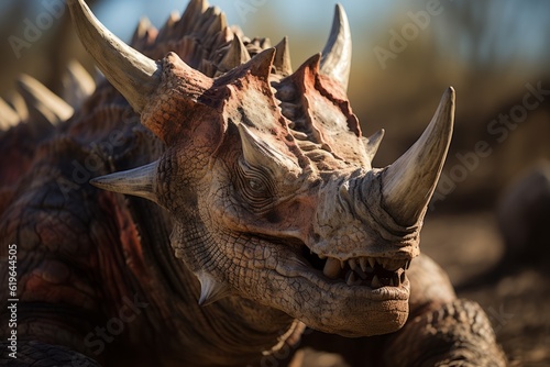 Close-Up of Triceratops, Natural light, Generative AI