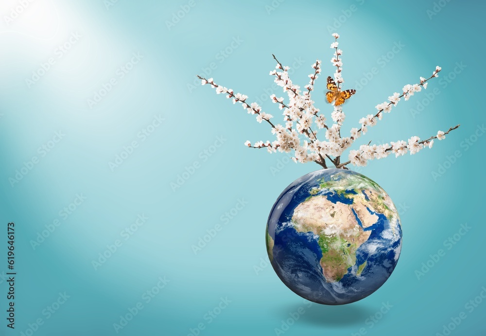 Tree growing on globe Earth on background Tree growing on globe Earth on background