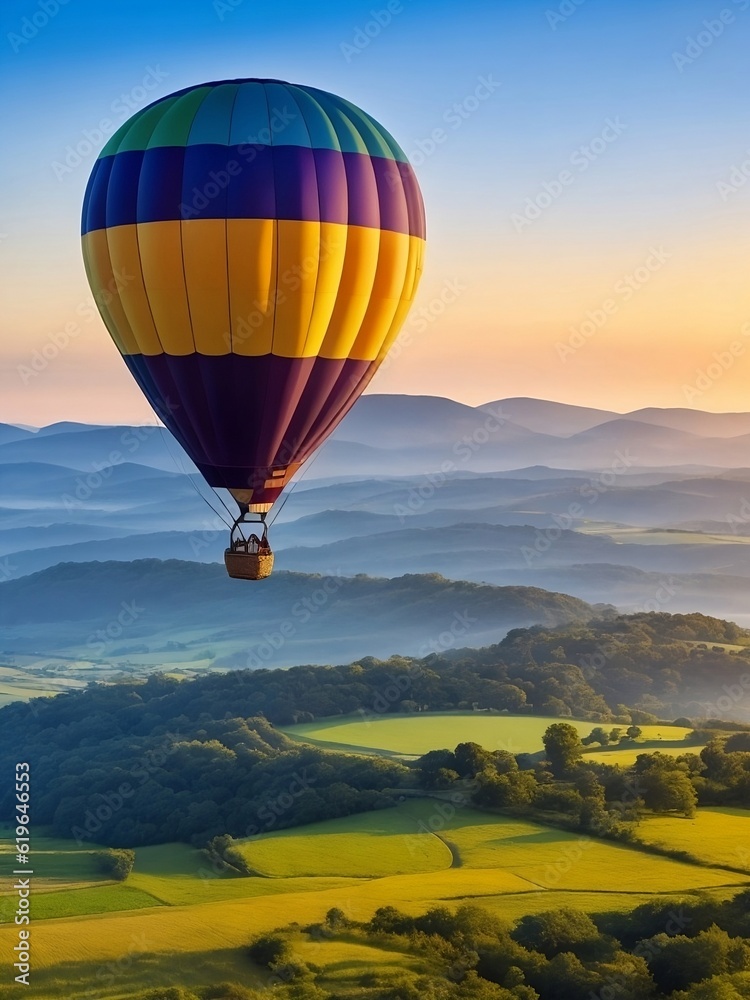 Fototapeta premium hot air balloon in the sky,balloon travel,hot air balloon in the mountains